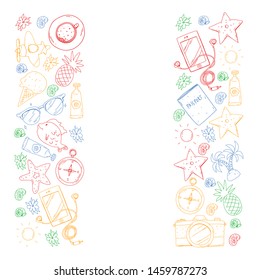 Travel vector pattern. Adventure, beach, tropical design.