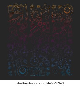 Travel vector pattern. Adventure, beach, tropical design.