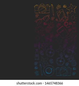 Travel vector pattern. Adventure, beach, tropical design.