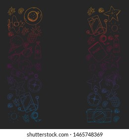 Travel vector pattern. Adventure, beach, tropical design.