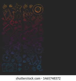 Travel vector pattern. Adventure, beach, tropical design.