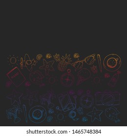 Travel vector pattern. Adventure, beach, tropical design.