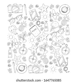 Travel vector pattern. Adventure, beach, tropical design.