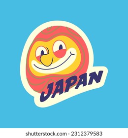 Travel Vector Retro Sticker, Pin, Stamp, Patch. Illustration concept. Trendy Cartoon style of 30s 40s. Around the World collection. Japanese mask.