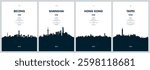 Travel vector set with city skylines Beijing, Shanghai, Hong Kong, Taipei detailed city skylines minimalistic graphic artwork