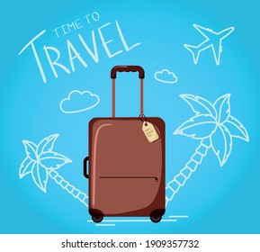 Travel vector. Suitcase palm trees illustration
