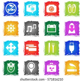 travel vector web icons in grunge style for user interface design