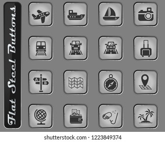 travel vector web icons on the flat steel buttons