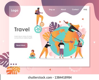 Travel vector website template, web page and landing page design for website and mobile site development. World traveling, international journey, summer vacation concept.