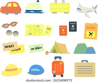 Travel, vehicles and accessories illustration set