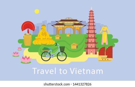 Travel to Vietnam concept banner. Flat illustration of travel to Vietnam vector concept banner for web design