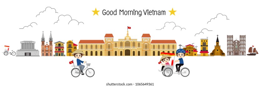 Travel to Vietnam. Set of traditional cultural symbols.