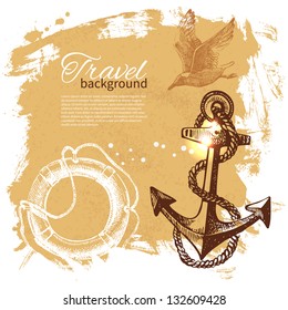 Travel vintage background. Sea nautical design. Hand drawn illustration