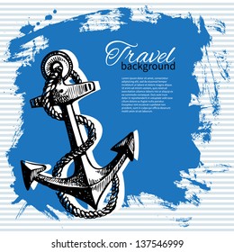 Travel vintage background. Sea nautical design. Hand drawn illustration