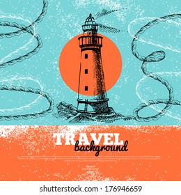 Travel vintage background. Sea nautical design. Hand drawn textured sketch illustration