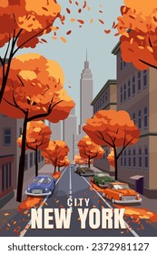 Afiche de viaje vintage Nueva York otoño