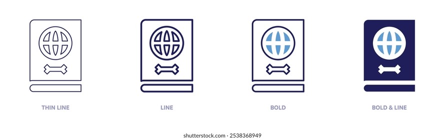 Travel visa icon in 4 different styles. Thin Line, Line, Bold, and Bold Line. Duotone style. Editable stroke.