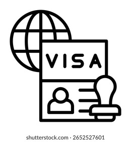 Ilustração do vetor da linha do ícone do visto de viagem
