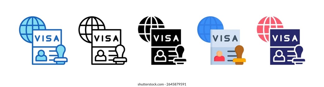 Coleção De Conjuntos De Ícones De Estilo Múltiplo De Visto De Viagem.