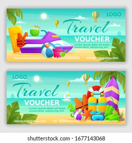 Travel voucher design template. Summer travel banners design. Vector illustration