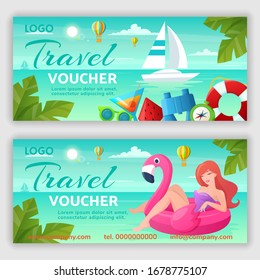 Reisegutschein-Design-Vorlage. Vektorillustration