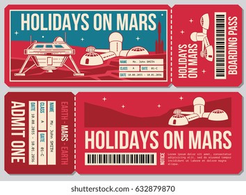 Travel voucher vector ticket. Holiday on Mars promo action