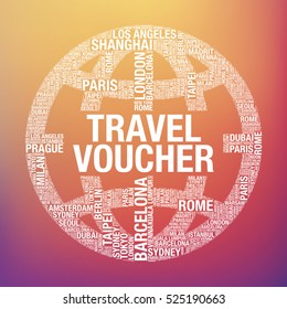 Travel voucher in world globe, tourist vector concept