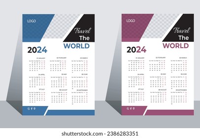 Travel Wall Calendar 2024 Design Template.