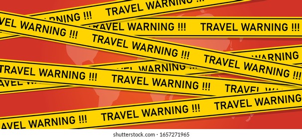 travel warning alert message to avoid travel to certain area because of conflict or infection epidemic. Map with yellow caution line
