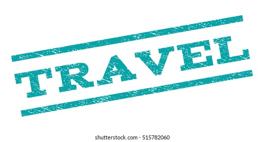 Travel watermark stamp. Text caption between parallel lines with grunge design style. Rubber seal stamp with dust texture. Vector cyan color ink imprint on a white background.