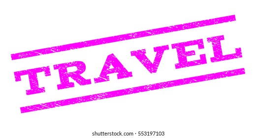 Travel watermark stamp. Text caption between parallel lines with grunge design style. Rubber seal stamp with dirty texture. Vector magenta color ink imprint on a white background.