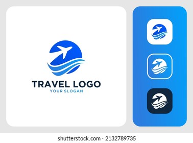 travel with wave and plane logo design inspiration
