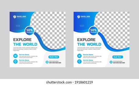 Travel Web Banner Or Square Flyer Template Design