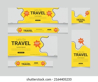 Diseño de conjunto de plantillas de banners web de viajes
