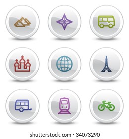 Travel web colour icons set 2, white circle buttons series
