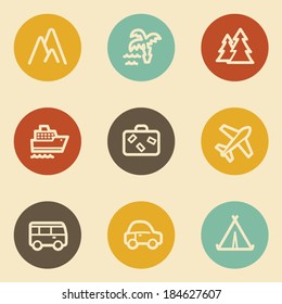 Juego de iconos web de viajes 1, botones de círculo retro