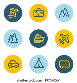 Travel web icon set 1, blue and yellow circle buttons