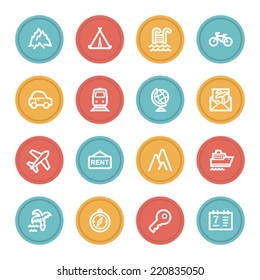 Travel web icon set 1, color circle buttons