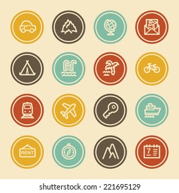Juego de iconos web de viajes 1, botones de círculo de color