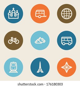 Travel web icon set 2, color circle buttons