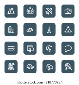Travel web icon set 2, navy square buttons