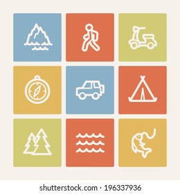 Travel web icon set 3, color square buttons