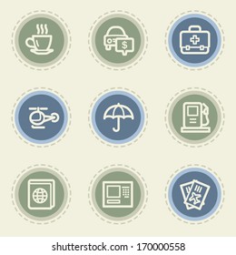 Travel web icon set 4, vintage buttons