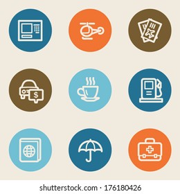 Travel web icon set 4, color circle buttons