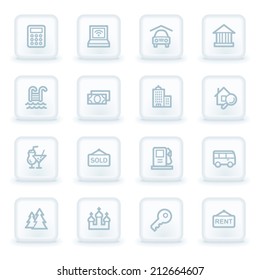 Juego de iconos web de viajes 4, botones cuadrados blancos