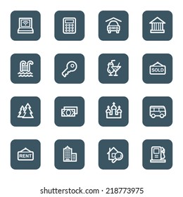 Juego de iconos web de viajes 4, botones de cuadrado marino