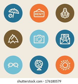 Travel web icon set 5, color circle buttons
