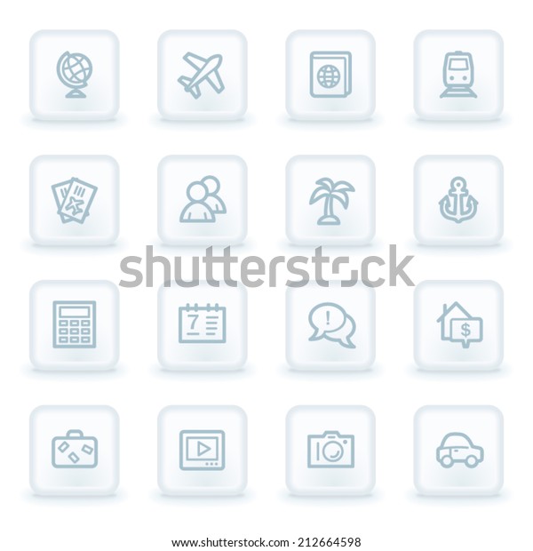Travel web icon set\
5, white square buttons