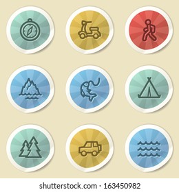 Travel web icons, color vintage stickers