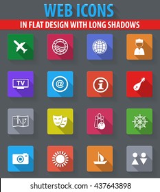 Travel web icons in flat design with long shadows